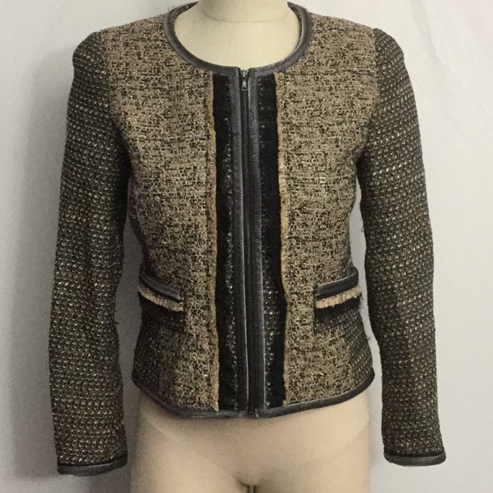 NWOT Yoana Baraschi Tweed Cropped Blazer Sz 4 Tan
